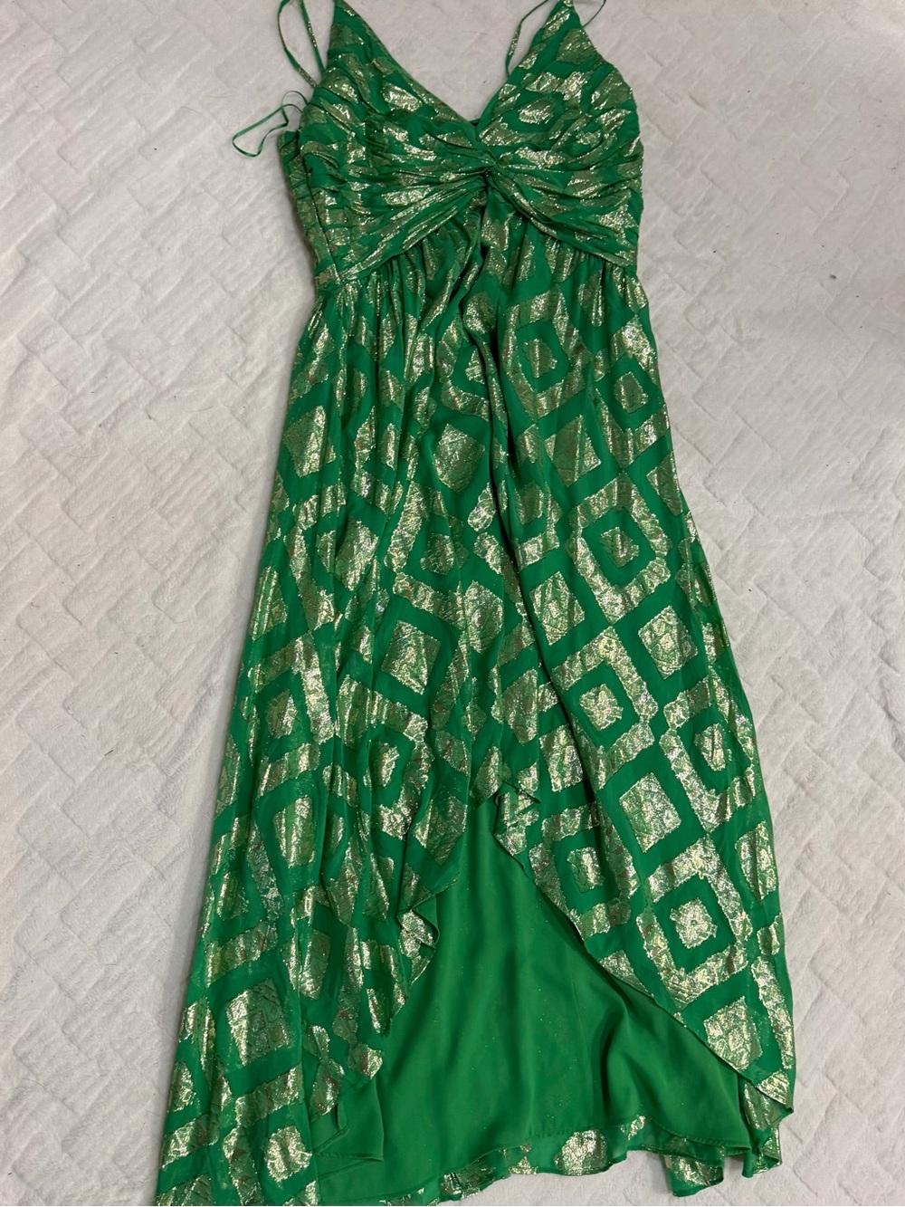Ramy Brook Green Maxi Dress with Gold Metallic Accents